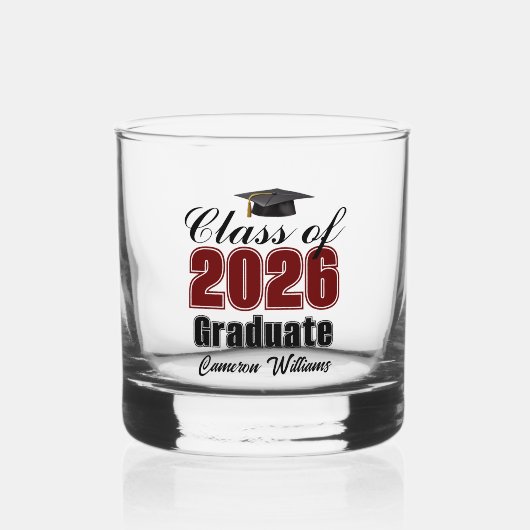 Verre À Whisky Personalized Maroon Black Class of 2026 Graduation (Recto)
