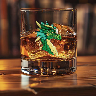 Verre À Whisky Portrait de tête de dragon vert émeraude Fantastiq