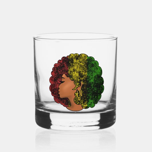 Verre À Whisky Rasta femme noire afro rouge jaune vert (Recto)
