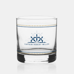 Verre À Whisky Roue nautique blanche et bleue Etoiles or