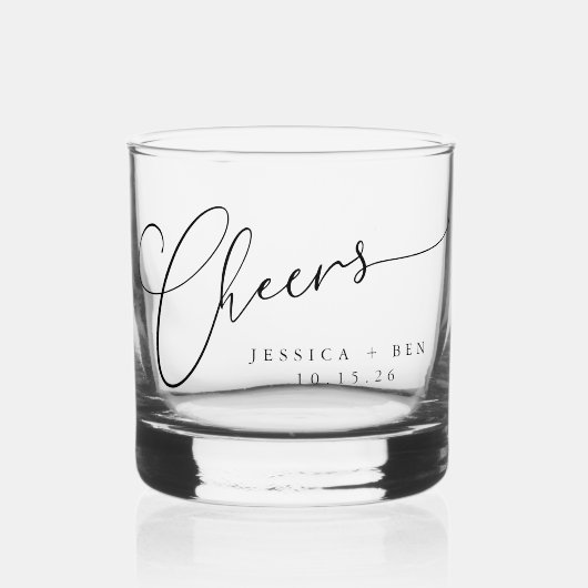 Verre À Whisky Salutations minimum noir blanc Script personnalisé (Recto)