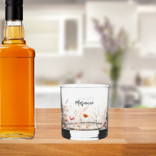 Verre À Whisky Script de nom personnalisé Fleurs sauvages