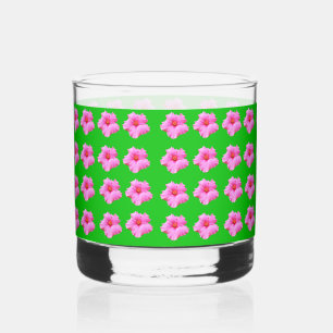 Verre À Whisky "Sérénité pétale : Hibiscus rose sur toile verte