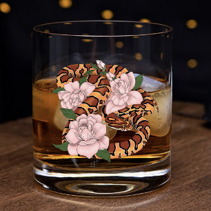 Verre À Whisky Serpent des blés vibrant Fleurs de pivoine roses V