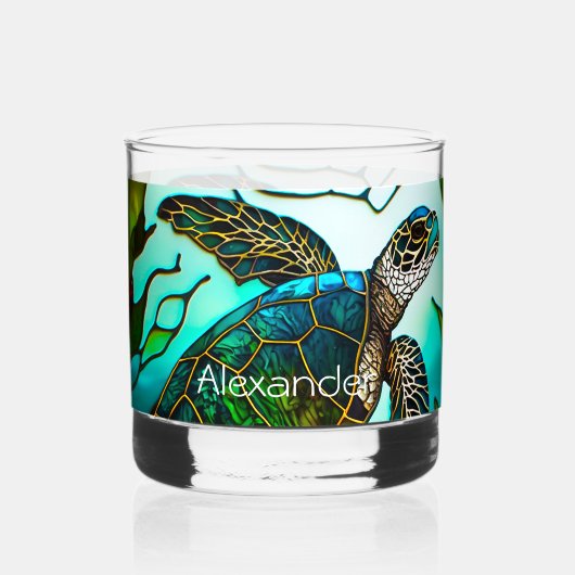 Verre À Whisky Tortue côtière Tropical Turquoise Bleu Vert (Recto)