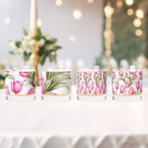 Tulipes roses et florale carreautée de printemps