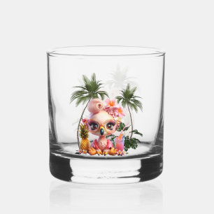 Verre À Whisky Un flamant sucré dans une parade tropicale