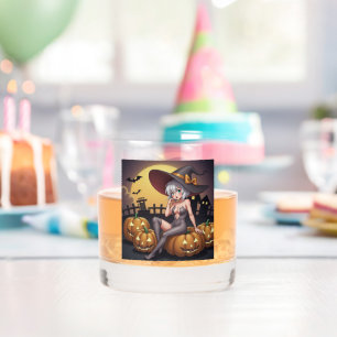 Verre À Whisky Une sorcière d'Halloween aux yeux verts sur Jack-O