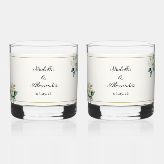 Verre À Whisky Vaisselle de mariage personnalisée botanique (Recto)