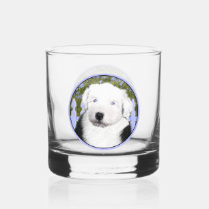 Verre À Whisky Vieux anglais Sheepdog Puppy Peinture - Chien Art