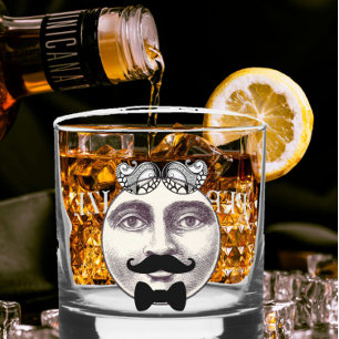 Verre À Whisky Vintage homme en lune barman moustache arc cravate