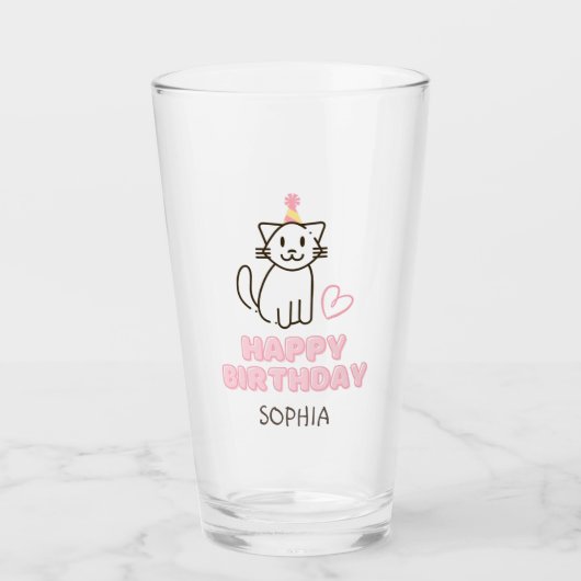 Verre Adorable Chat dans un Casquette d'anniversaire  (Devant)