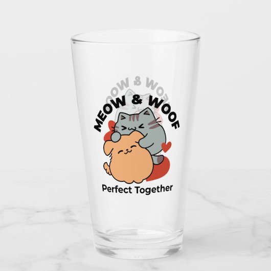 Verre Adorable chat et chien Hug - Meow & Woof Design (Devant)