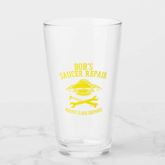 Verre agitateur avec logo jaune de réparation de soucoup (Devant)