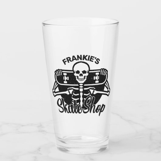 Verre AJOUTER UN NOM personnalisé Skull Skateboard Skate (Devant)