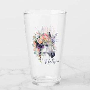 Verre Ajoutez votre licorne habillée   florale nommée