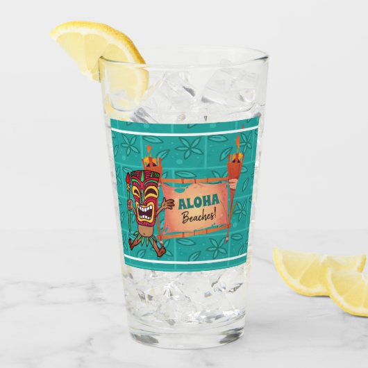 Verre Aloha Plages Tiki Torches Hawaiian Luau Bamboo (Devant glace)