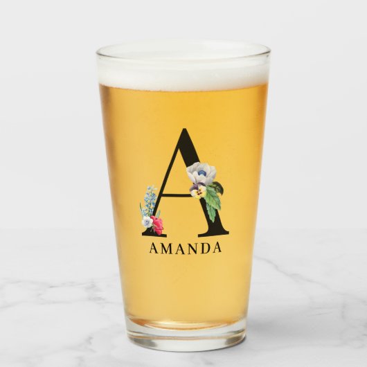 Verre Alphabet Floral Personnalisé Un Monogramme (Devant (rempli))