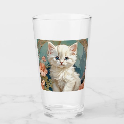 Verre Alphonse Mucha Style Chat blanc (Devant)