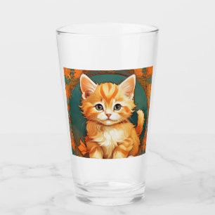 Verre Alphonse Mucha Style Chat orange