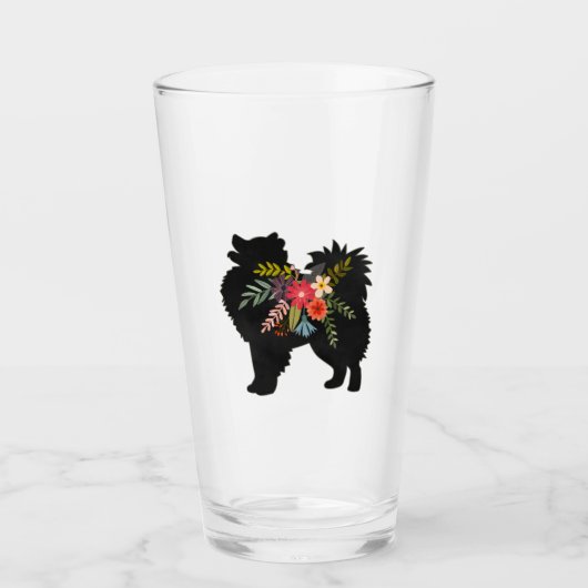 Verre American Eskimo Chien Boho Floral Silhouette Glass (Devant)