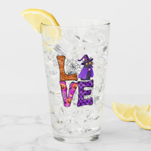 Verre Amour - Chat noir sorcière (Devant glace)