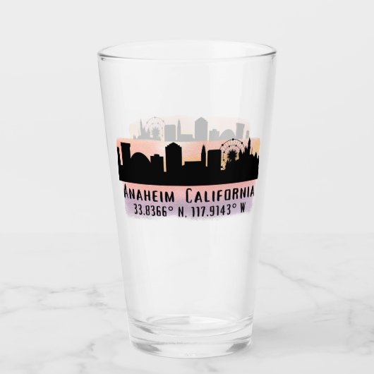 Verre Anaheim Skyline Latitude et Longitude Pint Glass (Devant)