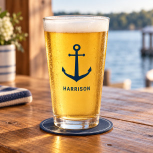 Verre Ancre de marine nautique monogramme nom personnali