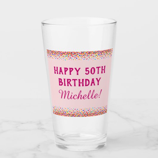 Verre Anniversaire Cute Rose Coloré Confetti Pint (Devant)