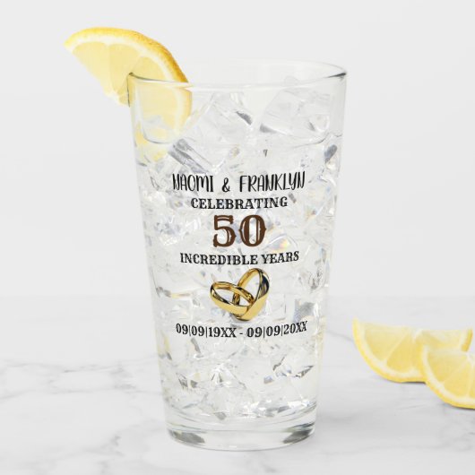 Verre Anniversaire du Mariage d'or 50 ans (Devant glace)