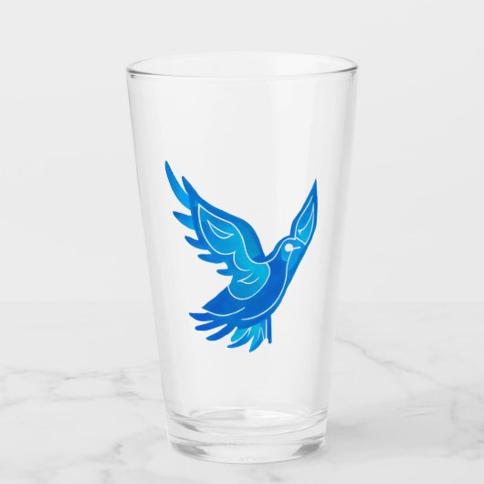 Verre Aquarelle bleu et blanc Peace Dove (Devant)