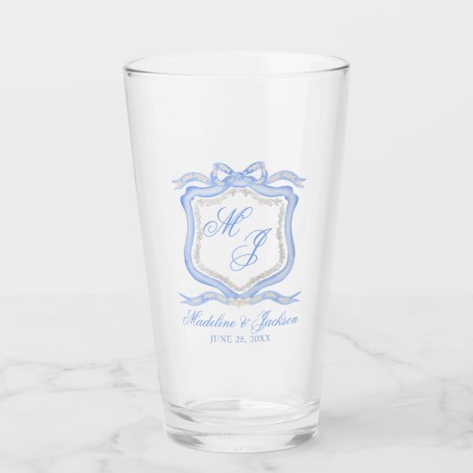 Verre Aquarelle Designer Blue Monogram Crest (Devant)
