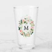 Verre Aquarelle florale rose pâle Monogramme de couronne (Dos)