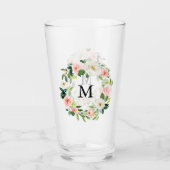 Verre Aquarelle florale rose pâle Monogramme de couronne (Devant)
