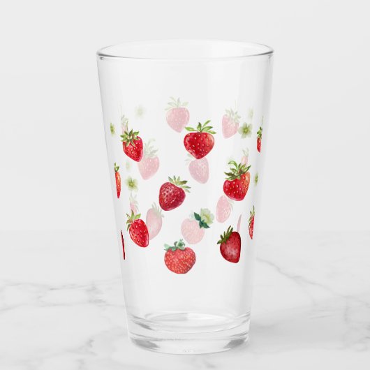 Verre Aquarelle Fruits fraises et fleurs fraises (Devant)