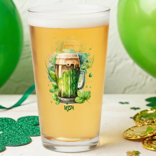 Verre Aquarelle Jour de la Saint Patrick de bière verte