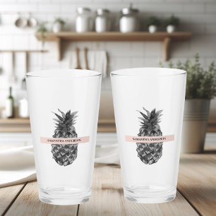 Verre Aquarelle rose et gris ananas   Votre nom