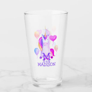 Verre Aquarelle rose mignonne Unicorn Girls Nom du monog