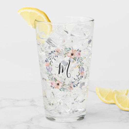 Verre Aquarelle rose Rose poussiéreuse Monogramme de cou (Devant glace)