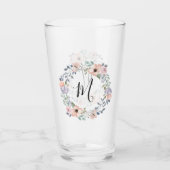 Verre Aquarelle rose Rose poussiéreuse Monogramme de cou (Devant)