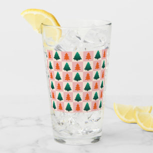 Verre Aquarelle rouge vert Joyeux sapin de Noël motif