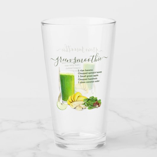 Verre Aquarelle Smoothie Recette Jus de fruits vert (Devant)