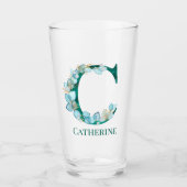 Verre Aquarelle Turquoise et or Monogramme C (Devant)