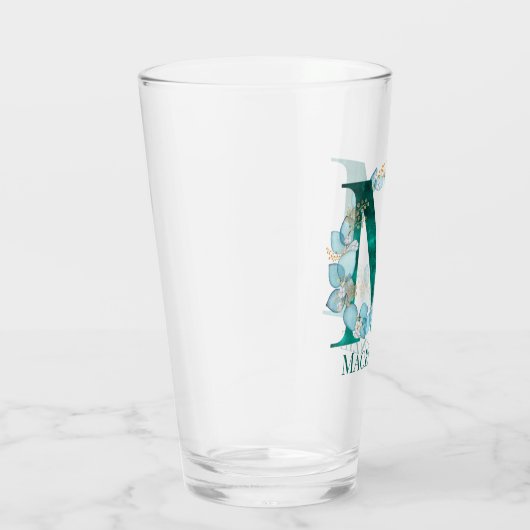 Verre Aquarelle Turquoise et or Monogramme lettre M (Droite)