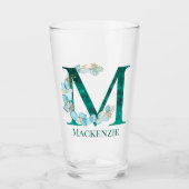 Verre Aquarelle Turquoise et or Monogramme lettre M (Devant)