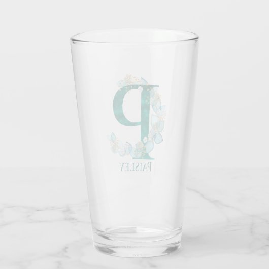 Verre Aquarelle Turquoise et or Monogramme lettre P (Dos)