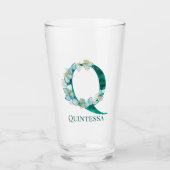 Verre Aquarelle Turquoise et or Monogramme lettre Q (Devant)