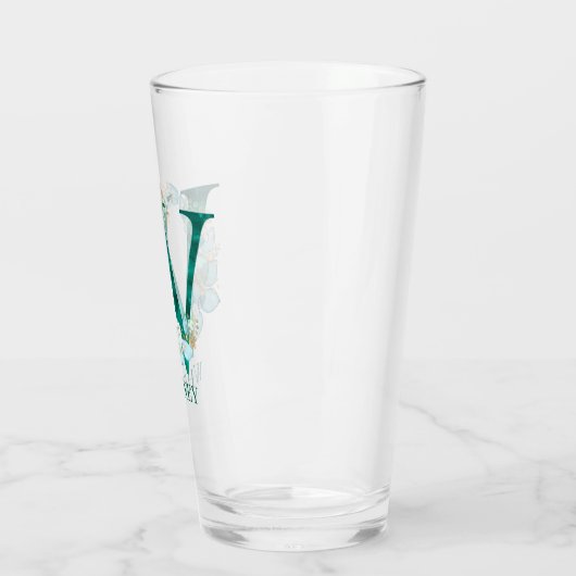 Verre Aquarelle Turquoise et or Monogramme lettre W (Gauche)