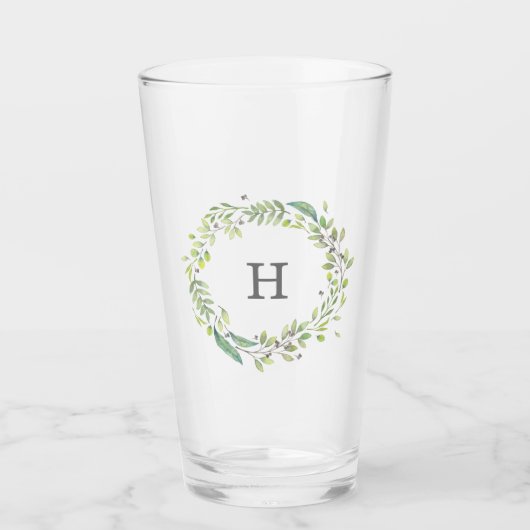 Verre Aquarelle Verdure couronne et monogramme (Devant)