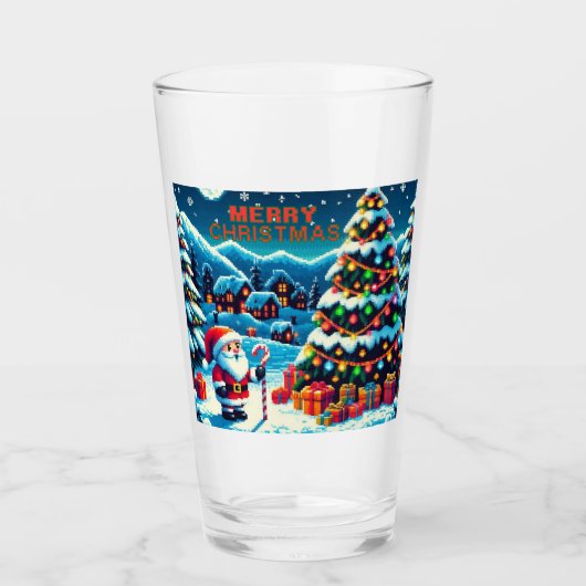 Verre Arbre de Noël 8 bits & Père Noël (Devant)